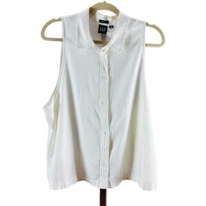 GAP White Sleeveless Button Down Shirt